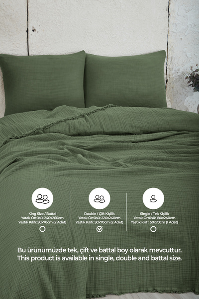 Evlen Home Collection 100% Cotton Double Muslin Bedspread 4 Layer Soft Blanket Muslin Pique Set 3 Pieces