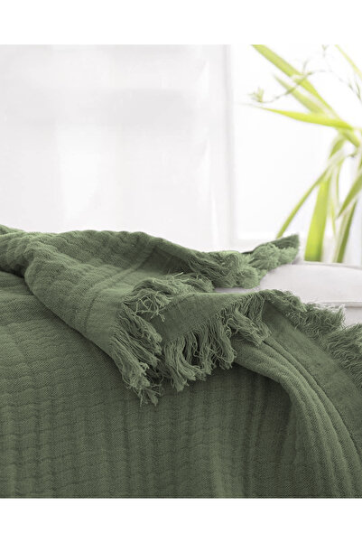 Evlen Home Collection %100 Pamuk Müslin Yatak Örtüsü Battal Boy Çift Kişilik 4 Katlı Müslin Pike Takımı 3 Parça Yeşil