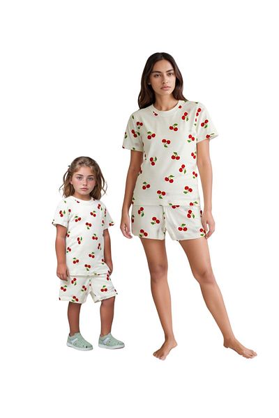 Drop Kids Mother Baby Pajama Set Combination Cherry Pattern Shorts (Sold Individually)