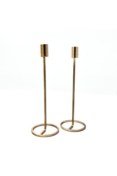 Generic قطعتين من حاملات الشموع بتصميم أنيق - ذهبي