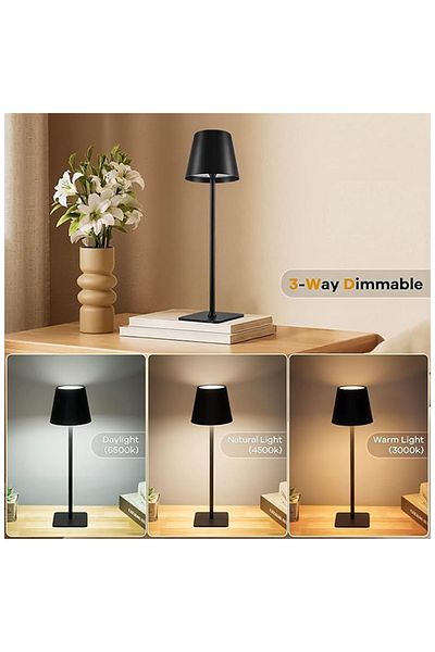 Generic مصباح طاولة LED قابل لإعادة الشحن، إضاءة ثلاثية الألوان، واجهة من النوع C