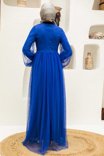 Neva Style Βραδινό φόρεμα Hijab Tulle Sax Blue 54230sx