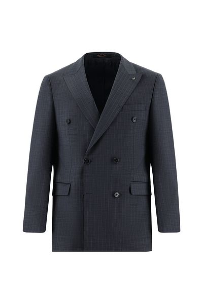 Abdullah Kiğılı Woolen Double-Breasted Striped Regular Fit Suit