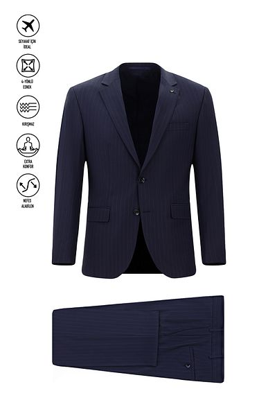 Kiğılı Flex Suit Woolen Striped Classic Suit with Bag