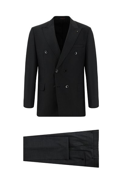 Abdullah Kiğılı Striped Double-breasted Wool Regular Fit Suit