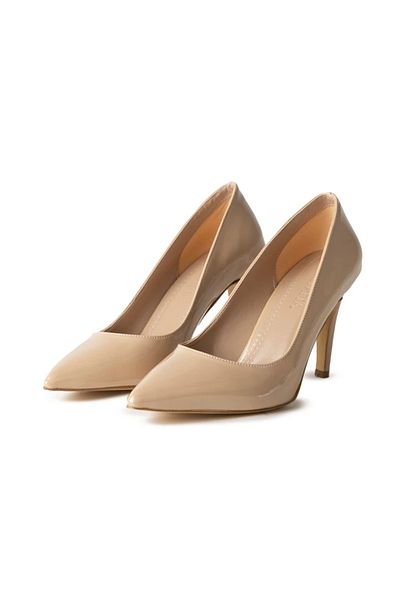 Letafia Stiletto din piele lacuita Nara bej cu varf ascutit