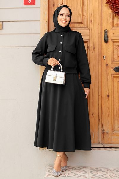 Neva Style بدلة مزدوجة بأزرار مع تنورة حجاب سوداء - 12261S