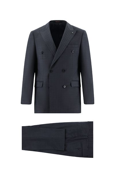 Abdullah Kiğılı Woolen Double-Breasted Striped Regular Fit Suit