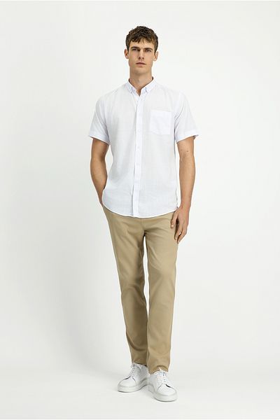 Kiğılı Short Sleeve Relax Fit Button Collar Linen Look Cotton Sports Shirt