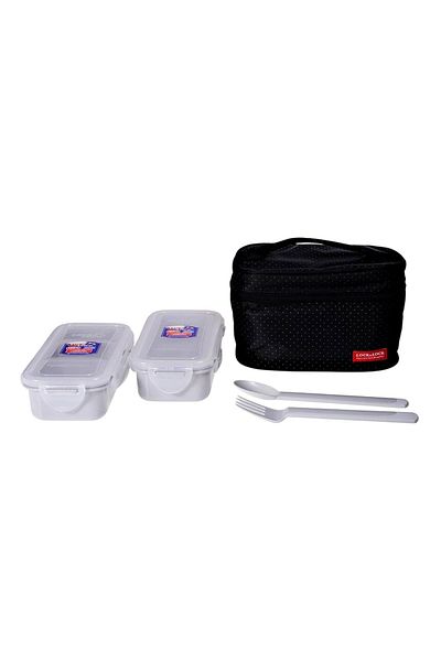 locknlock 2PC Insulated Lunch Bag Set - Black, Airtight and BPA-Free Containers