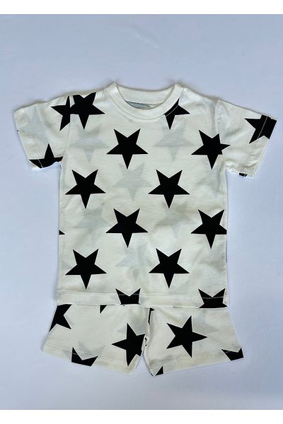 Drop Kids Mother Child Combination Pajama Set Black Star Pattern Shorts (Sold Individually)