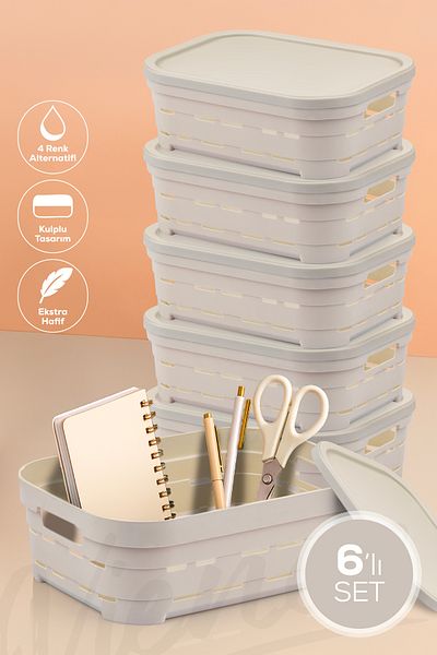 Vienev Cutie de depozitare perforată de 2,8 litri cu 6 capac bej