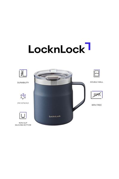 locknlock Metro Mug 355ml Navy – Double-Wall Insulated Stainless Steel Mug with Spill-Resistant Lid