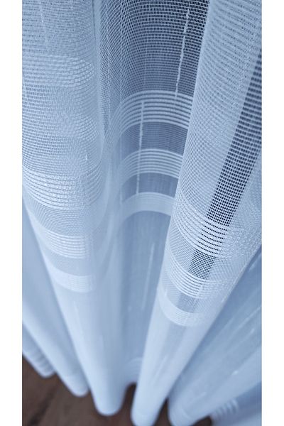 Yuka White Striped Horizontal Stripes 1/3 Tight Pleated Ecru Tulle Curtain Non-Wrinkle Ironing Not Needed Suitable for Any Room