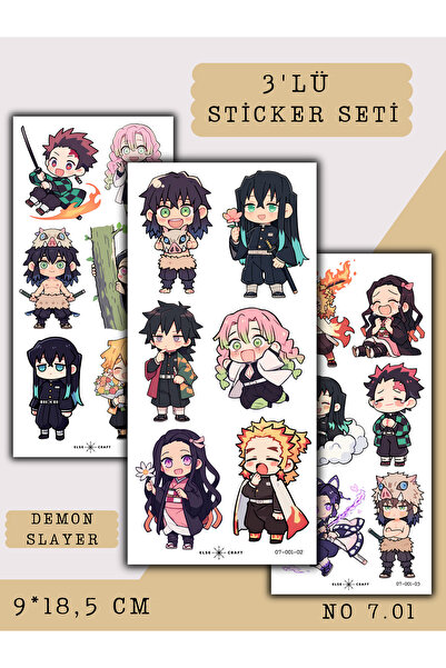Else Craft 3'lü Demon Slayer Anime Manga Temalı Sticker 7.01