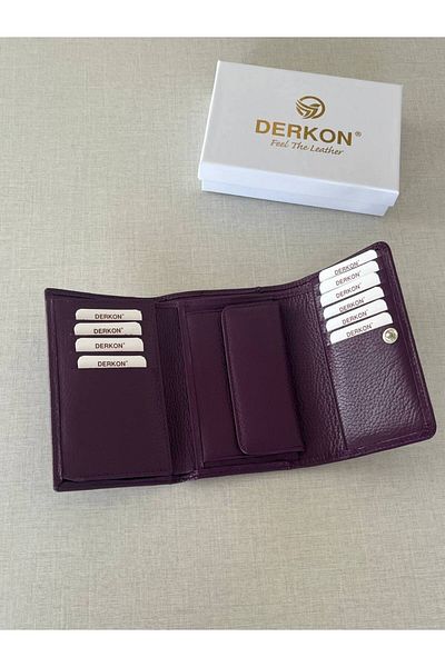 DERKON Medium Size Genuine Leather Women's Wallet Purple Color