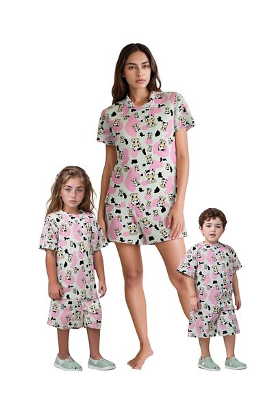 Drop Kids Mother Baby Pajama Set Combination Cow Pattern Shorts (Sold Individually)