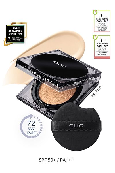 CLIO Clio Kill Cover - New Founwear Cushion and Refill (3 Linen) with Spf50+Pa+++ Permanent and Closer
