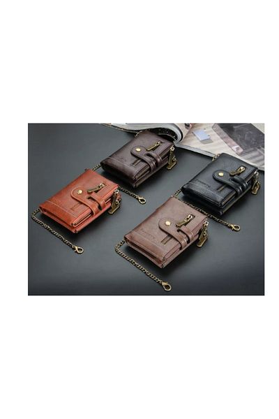 Generic Classic Bifold Wallet with Double Zip and Chain - Hazelnut