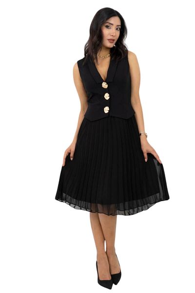ZISHAN Button Detailed Pleated Luxury Evening Dress – V-Neck Stylish Design |   Graduation, Engagement, Invitation Dress 420