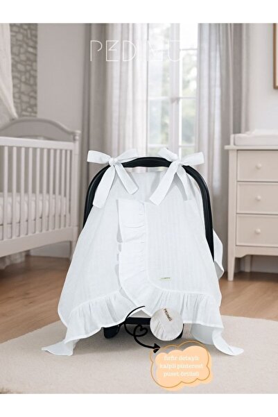 Pedimu White Muslin Stroller Cover - Ruffle Detailed