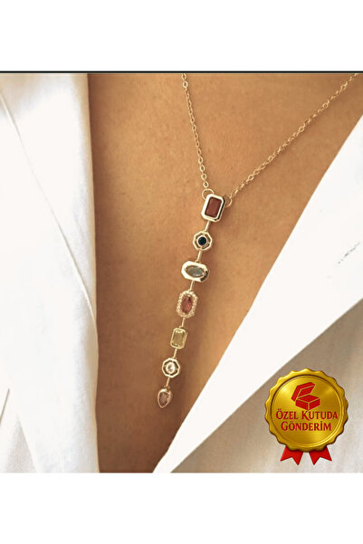 La Clarte قلادة نسائية على شكل حرف Y ملونة باللون الذهبي موديل حجر الزركون ال...