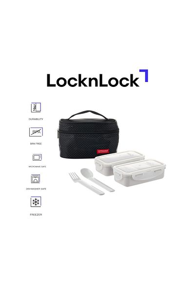 locknlock 2PC Insulated Lunch Bag Set - Black, Airtight and BPA-Free Containers