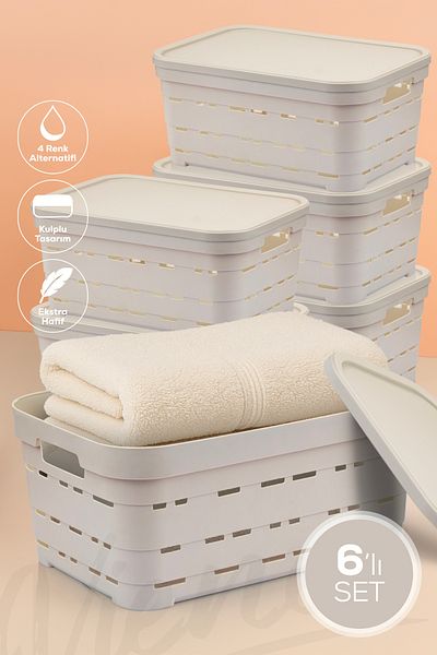 Vienev Cutie de depozitare perforată de 10,8 litri cu 6 capac bej