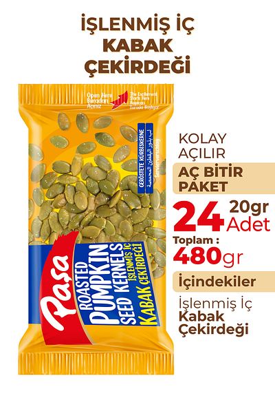 Paşa Kuruyemiş Processed Inner Pumpkin Seeds 20 g X 24 Pcs (480Gr)