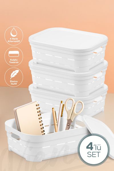 Vienev 2.8 Liter Perforated Storage Box with 4 Lids White