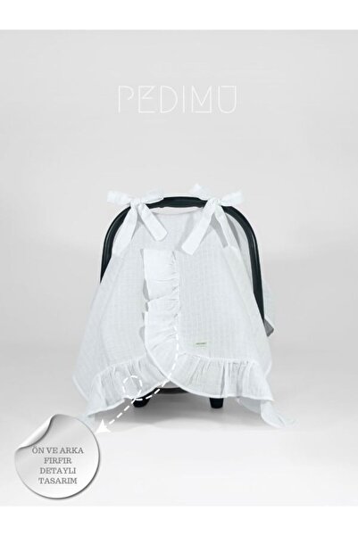 Pedimu White Muslin Stroller Cover - Ruffle Detailed