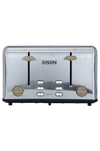 Edison Electric Toaster, 4 Slices, 1600 Watt - Silver