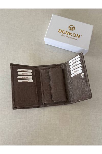 DERKON Medium Size Genuine Leather Women's Wallet Mink Color
