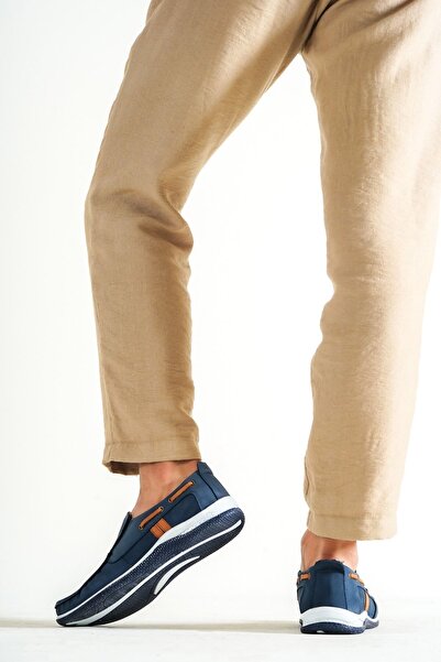 Deripabuc Γνήσιο δέρμα Navy Blue Nubuck Ανδρικά δερμάτινα casual παπούτσια Mrd15-3004