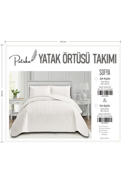 Özlü Home Calico - Double 240X260 Cream Luxury Velvet Bedspread