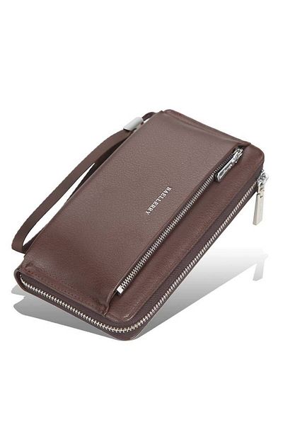 Generic Men's Classic Style Long Leather Wallet with Two Zip Closure - Brown