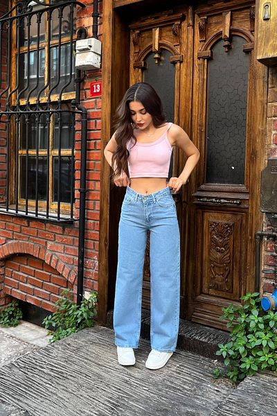BİKELİFE Blaue Jeans mit hoher Taille und weitem Bein