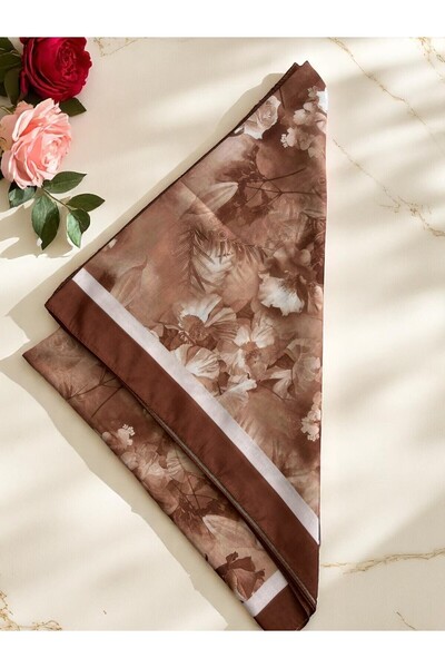 Lavena scarfs Flora Series Floral Pattern Cotton Digital Soft Shawl - Brown