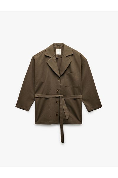 Koton Long Sleeve Buttoned Belted Pocket Detailed Linen Oversize Jacket