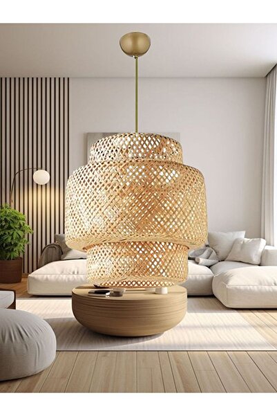 İstanbul Avize Rattan 40 cm Eskitme Tesisatlı Avize Bambu,İskandinav,Bohem,Modern Aydınlatma