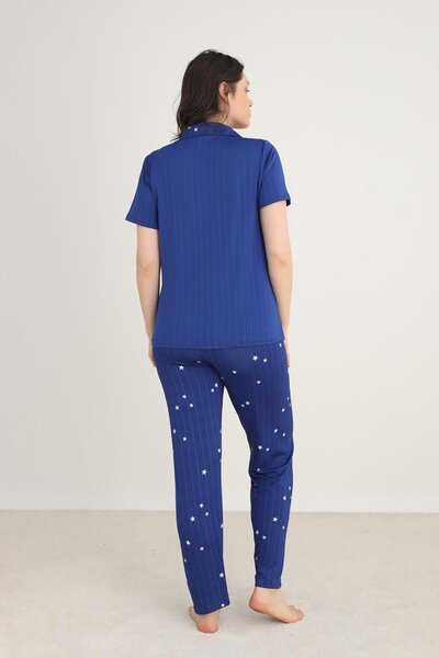 Kompedan Kadın Yıldız Desenli Önden Düğmeli Pijama Takımı | Saks 80602-1276