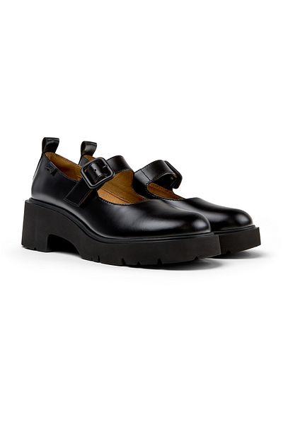 CAMPER Women's Black Genuine Leather Buckled Strap Heels with Comfortable Sole for Daily Use Milah