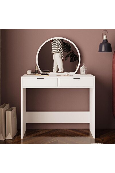 Bimossa Flora Makyaj Masası A2050 – Beyaz | Aynalı, Takı Düzenleyicili, Çekmeceli