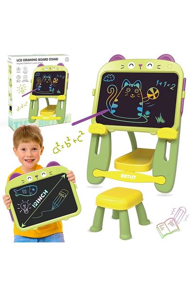 indiggo Set Sevalet cu Tabla de Desenat si Scaun pentru Copii LovelyKitty, Ecran LCD, Dust-Free, Model Pisic