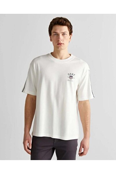 Gant Erkek Krem Relaxed Fit Bisiklet Yaka Logolu T-Shirt