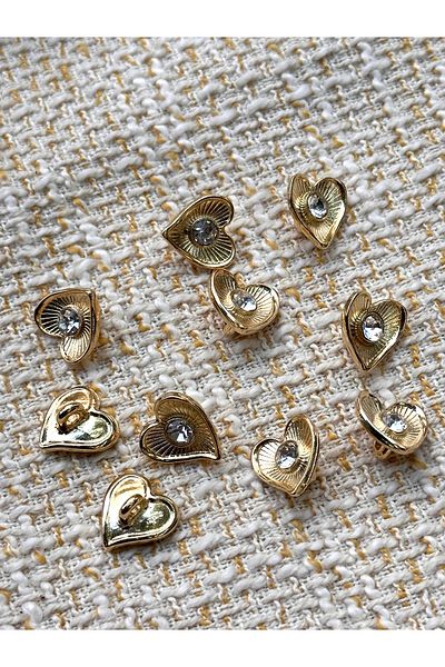 ODDA TASARIM ATÖLYESİ Heart Pattern Middle Crystal Stone Gold Metal Shirt Button(1.2cm)