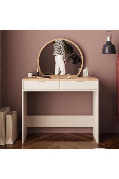 Bimossa Flora Makyaj Masası A2060 – Sepet Kumtaşı | Aynalı, Düzenleyicili, Kompakt Makyaj Masası