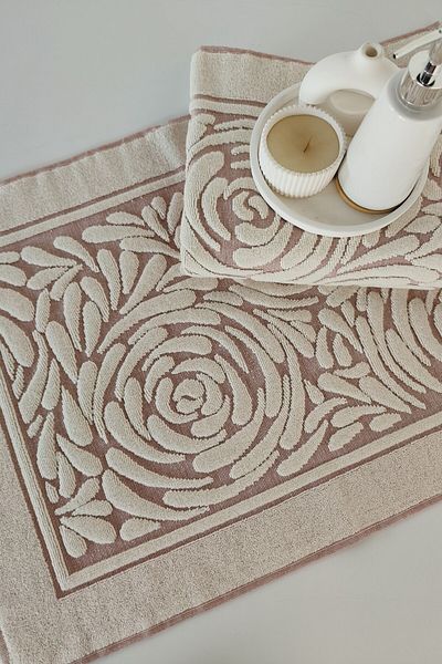Sevim Set of 2 Foot Towels - Colored Floor & Three Dimensional - 100% Cotton - Water Absorbent - Dusty Rose