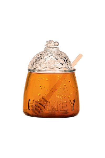 Parfait Glass Honey Jar with Bamboo Dipper Clear and Beige 500ml