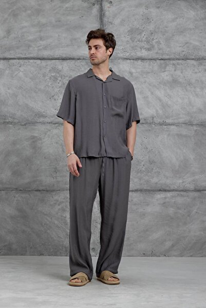NOMARC Men's Suit Brr Tencel Fabric Short Anthracite Oversize